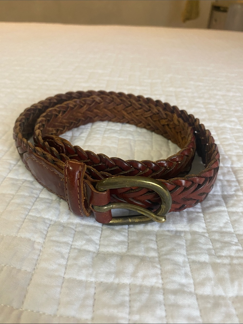 Braided Leather Men’s Belt in Brown with Antique Brass Buckle Extra Small/Small